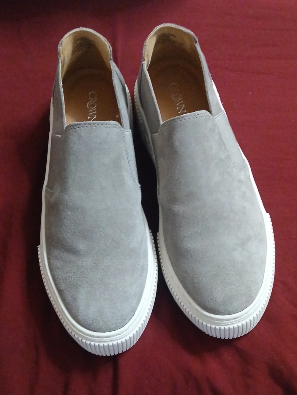 Crown Vintage Gray Suede Slip-On Platform Sneakers